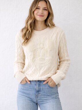 Disney Women's Minnie Mouse Cable Knitted Long Sleeve Pullover Sweater Size S